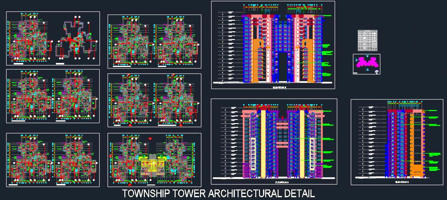 Township Tower DWG 18 Floors, 3BHK Apartments, and Elevations